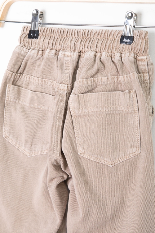 Bej Bel ve Paçası Lastikli Erkek Çocuk Keten Pantolon 20412