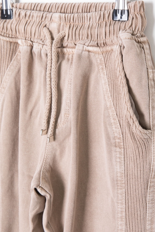 Bej Bel ve Paçası Lastikli Erkek Çocuk Keten Pantolon 20412