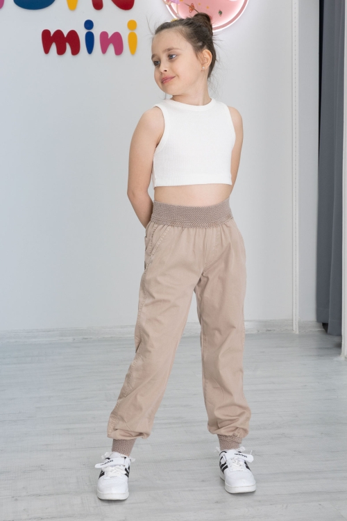 Bej Bel ve Paçası Ribanalı Kız Çocuk Pantolon 20479