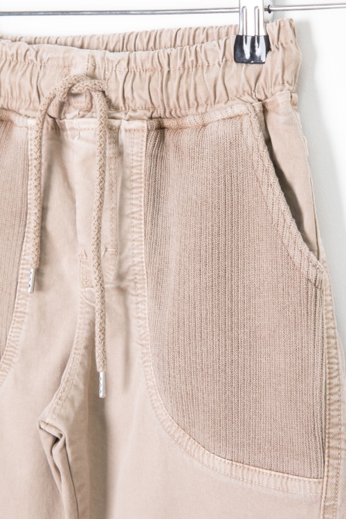 Bej Cebi Dokuma Detaylı Beli Lastikli Erkek Çocuk Keten Pantolon 20417