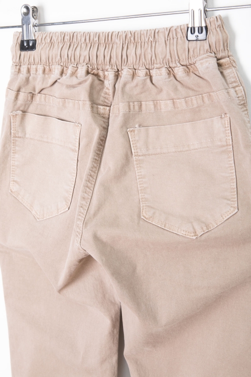 Bej Cebi Dokuma Detaylı Beli Lastikli Erkek Çocuk Keten Pantolon 20417