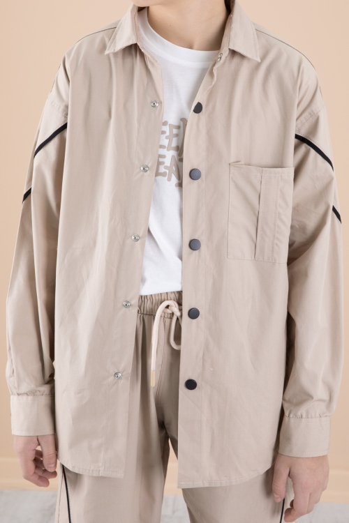 Bej Erkek Çocuk 3lü Takım Tişört Gömlek Pantolon 20232