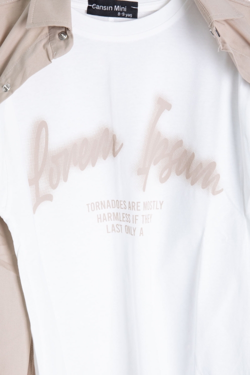 Bej Erkek Çocuk Baskılı Tişörtlü 3lü Takım 20331