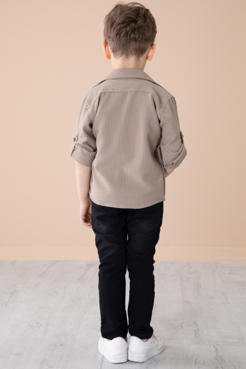 Bej Erkek Çocuk Çıtçıtlı Gömlekli Pantolonlu 3lü Alt Üst Takım 20264