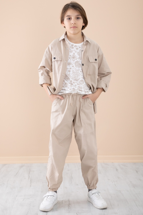 Bej Erkek Çocuk Gögüs Cepli 3lü Takım 20353