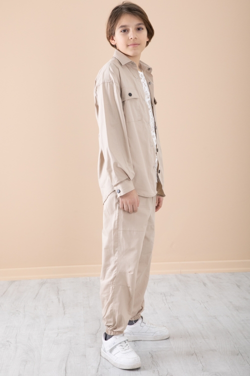 Bej Erkek Çocuk Gögüs Cepli 3lü Takım 20353