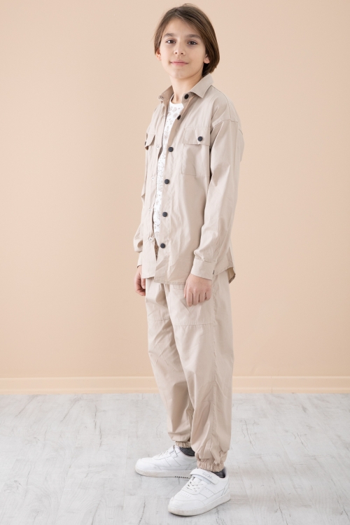 Bej Erkek Çocuk Gögüs Cepli 3lü Takım 20353