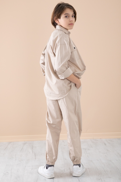 Bej Erkek Çocuk Gögüs Cepli 3lü Takım 20353