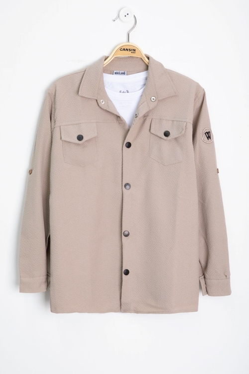 Bej Erkek Çocuk Jogger Gömlekli Tişörtlü 2li Takım 20402