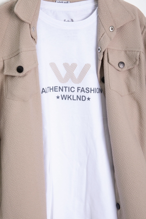 Bej Erkek Çocuk Jogger Gömlekli Tişörtlü 2li Takım 20402