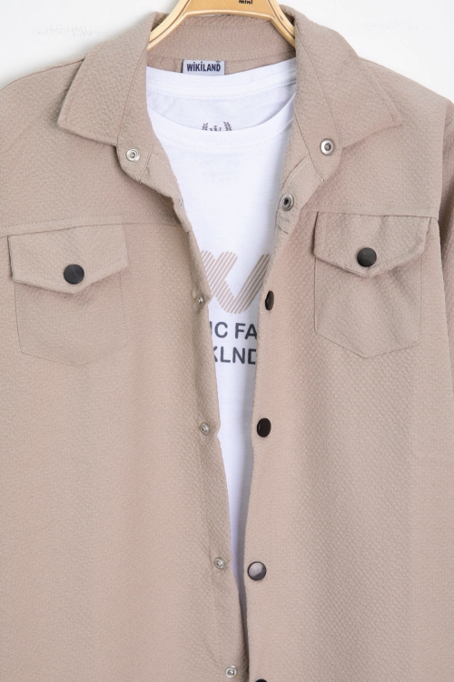 Bej Erkek Çocuk Jogger Gömlekli Tişörtlü 2li Takım 20402