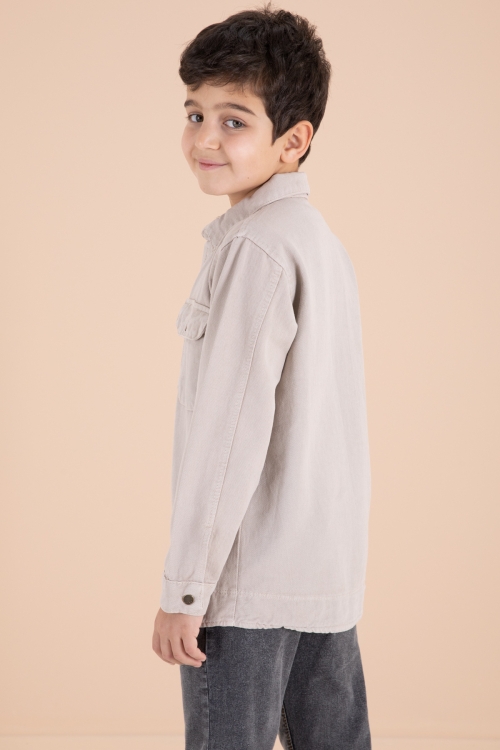 Bej Göğüs Cepli Gömlekli Jean Pantolonlu Erkek Çocuk 3lü Takım 19965