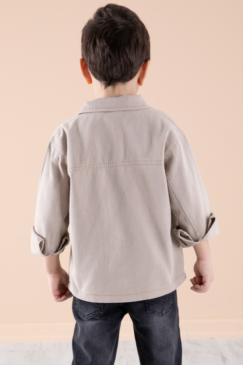 Bej Jean Ceket Yazı Baskılı Erkek Çocuk Pantolonlu 3lü Takım 20312