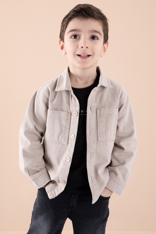 Bej Jean Ceket Yazı Baskılı Erkek Çocuk Pantolonlu 3lü Takım 20312