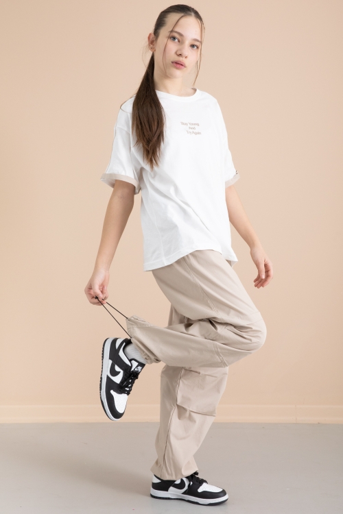 Bej Kız Çocuk Paraşüt Pantolonlu 2li Takım 20392