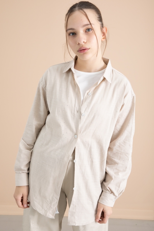 Bej Kız Çocuk Taş Detaylı Croplu 3lü Takım 20387