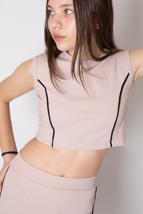 Bej Kız Çocuk Tatylı Croplu 2li Takım 20243