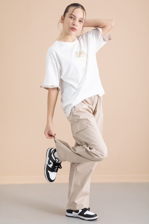 Bej Kız Çocuk Tişört ve Kargo Cepli Pantolonlu 2li Takım 20396