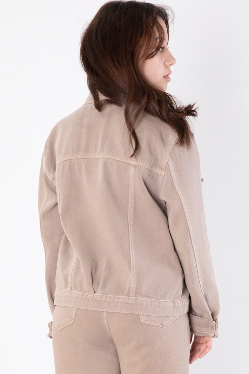 Bej Nakış Detaylı Jean Pantolonlu ve Ceketli Kız Çocuk Takım 20363