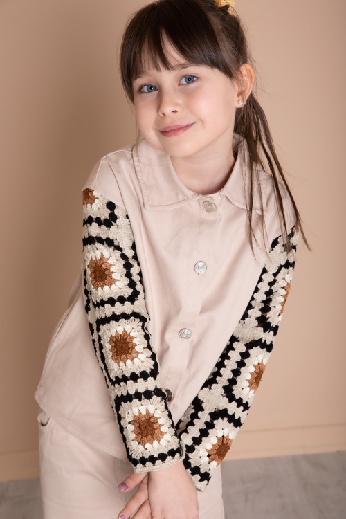 Bej Nakış Detaylı Kolları Dantel Kız Çocuk Alt Üst Takım 20337