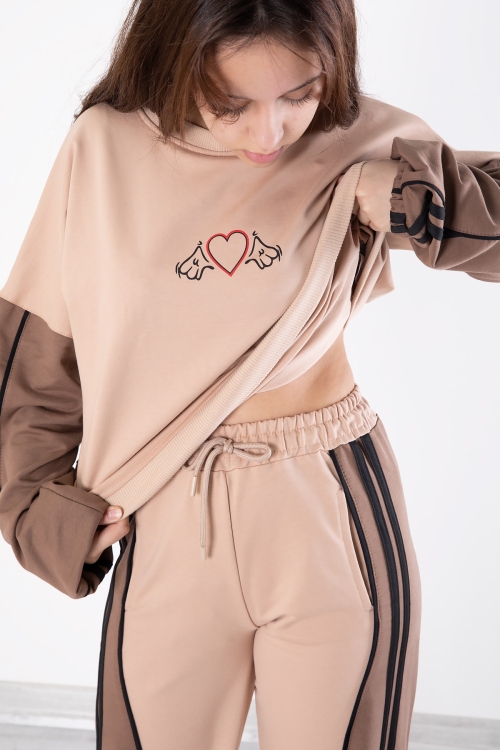 Bej Yanları Çizgili Kız Çocuk 2li Takım 20101