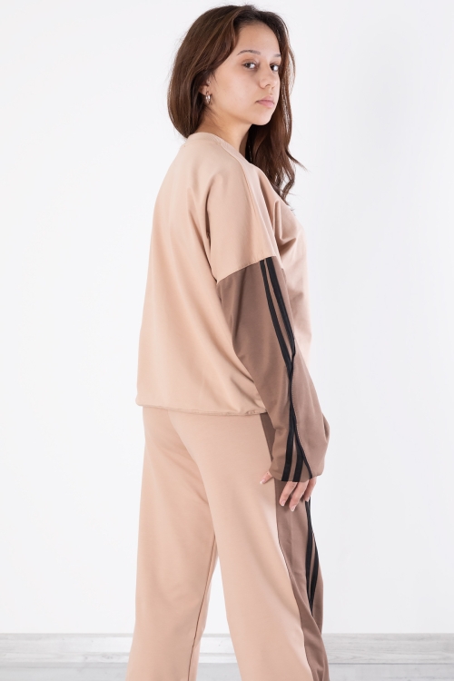 Bej Yanları Çizgili Kız Çocuk 2li Takım 20101