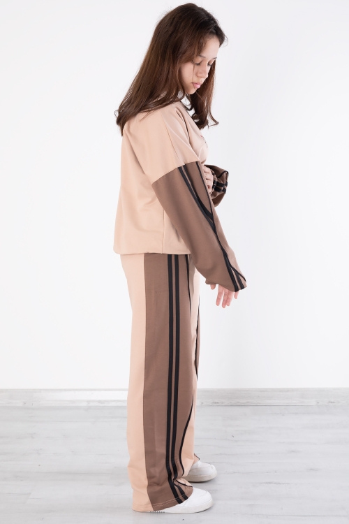 Bej Yanları Çizgili Kız Çocuk 2li Takım 20101