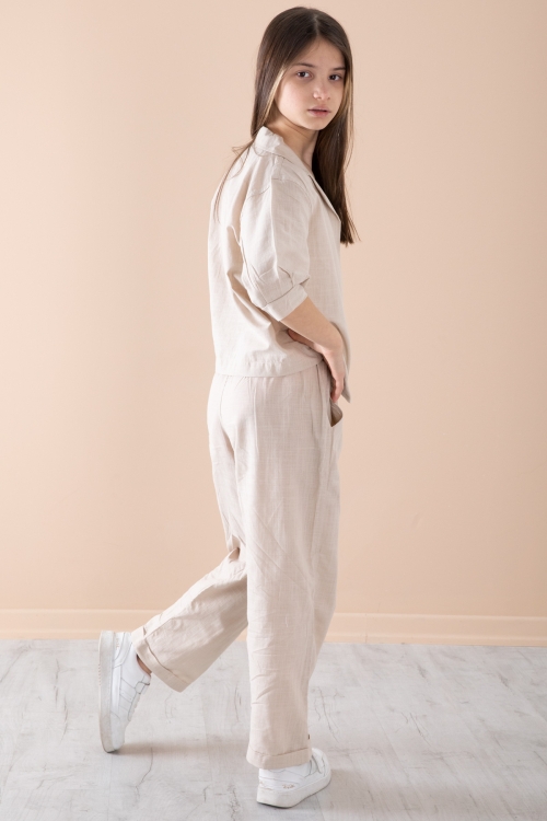 Bej Yarım Kol Kız Çocuk 3lü Croplu Takım 20324