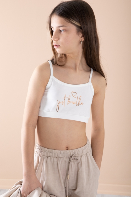 Bej Yarım Kol Kız Çocuk 3lü Croplu Takım 20324