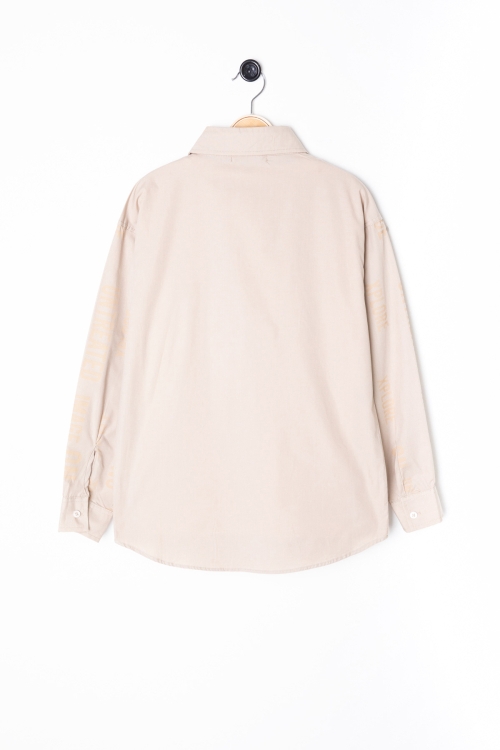 Bej Yazı Baskılı Gömlek Beyaz Tişörtlü Erkek Çocuk 2li Takım 20139