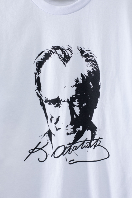 Beyaz Atatürk Baskılı Bisiklet Yaka Çocuk T-shirt Unisex 20553