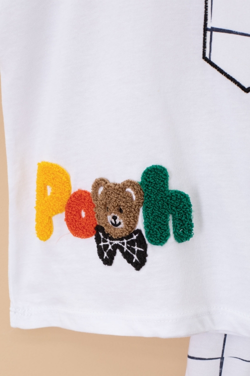 Beyaz Ayıcık Nakışlı Kısa Kol Tişörtlü Erkek Çocuk Şortlu Takım 20586