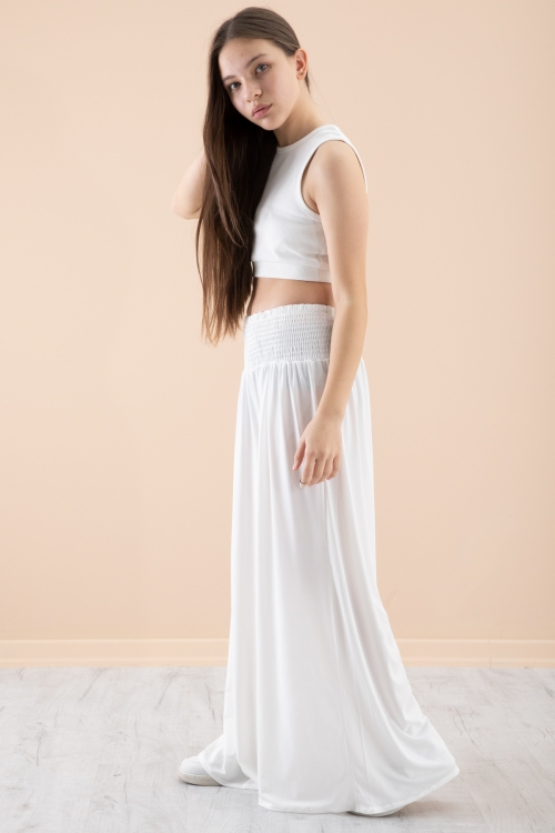 Beyaz Fitilli Croplu Kız Çocuk Geniş Kesim Pantolonlu Takım 20381