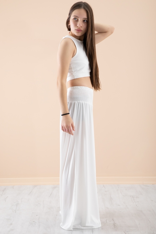 Beyaz Fitilli Croplu Kız Çocuk Geniş Kesim Pantolonlu Takım 20381