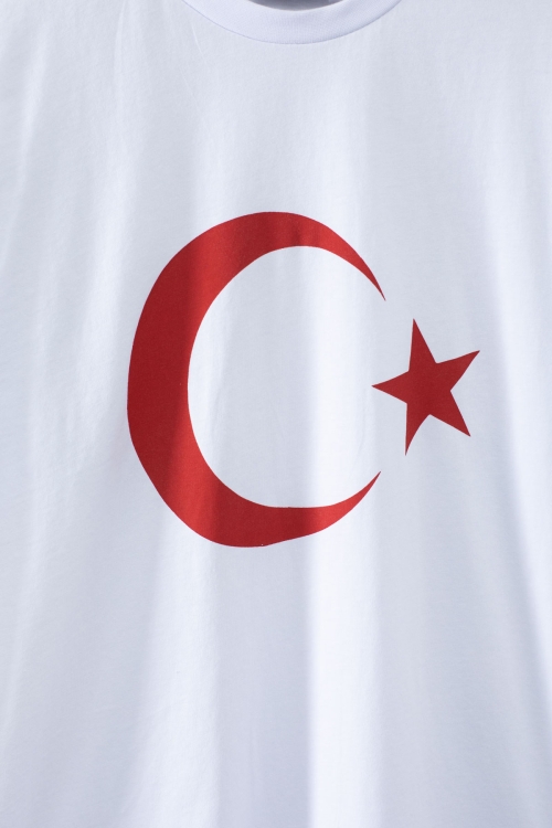 Beyaz Türk Bayrağı Baskılı Bisiklet Yaka Çocuk T-shirt 20551