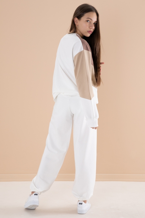 Ekru Angels Yazılı Bisiklet Yaka Kız Çocuk Eşofman Takımı 19977