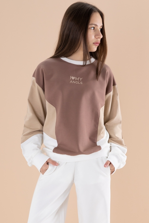 Ekru Angels Yazılı Bisiklet Yaka Kız Çocuk Eşofman Takımı 19977