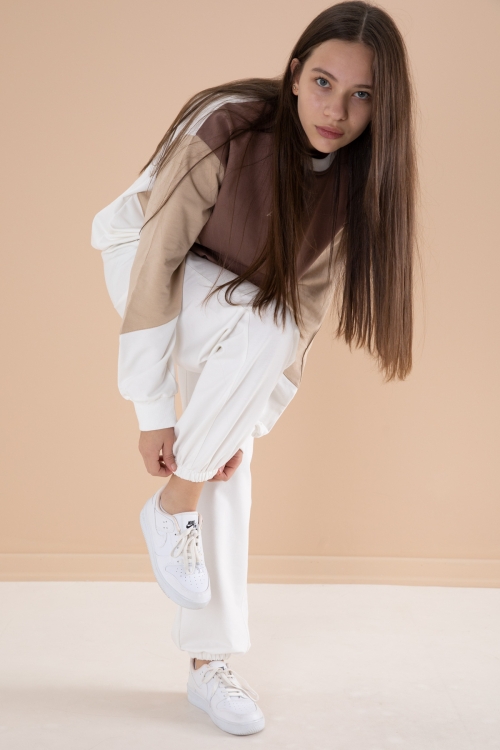 Ekru Angels Yazılı Bisiklet Yaka Kız Çocuk Eşofman Takımı 19977