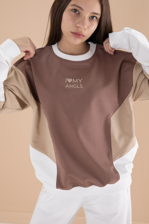 Ekru Angels Yazılı Bisiklet Yaka Kız Çocuk Eşofman Takımı 19977