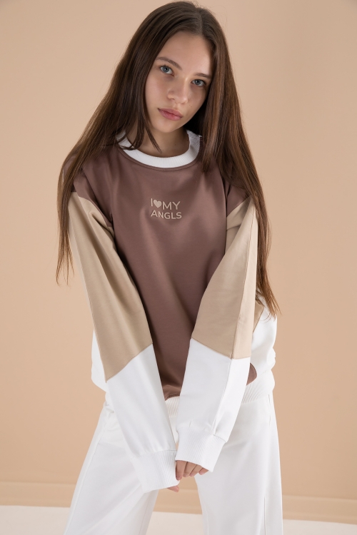 Ekru Angels Yazılı Bisiklet Yaka Kız Çocuk Eşofman Takımı 19977