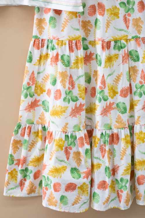 Ekru Desenli Tişörtlü Uzun Kesim Etekli Kız Çocuk Takım 20070