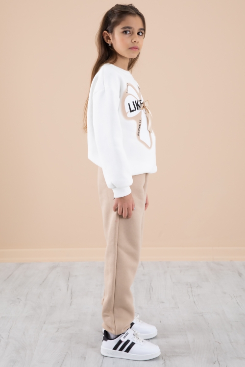 Ekru Fiyonklu Şardonlu Kız Çocuk Eşofman Takımı 20249