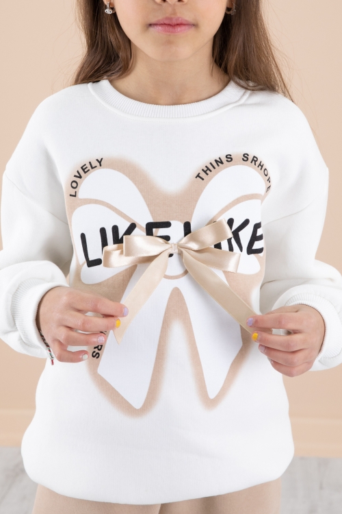 Ekru Fiyonklu Şardonlu Kız Çocuk Eşofman Takımı 20249