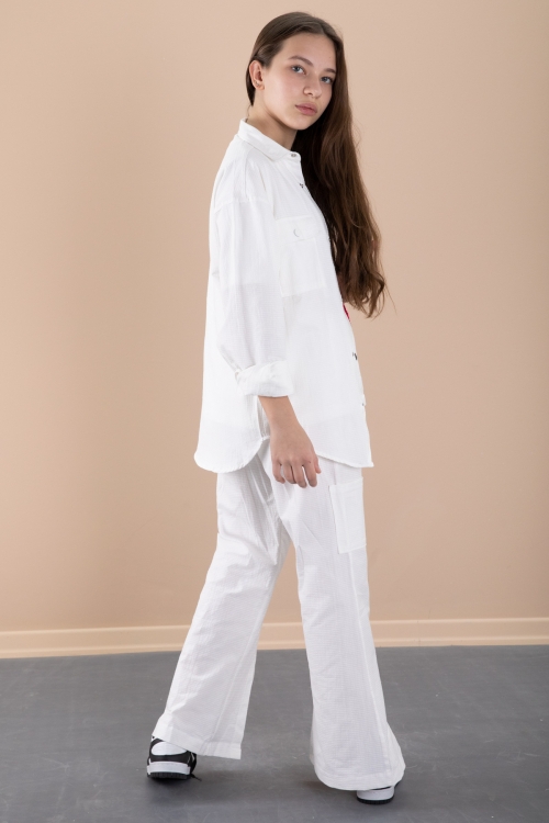 Ekru Kız Çocuk Çiçek Baskılı Gömlekli Jogger Pantolonlu 3lü Takım 20472