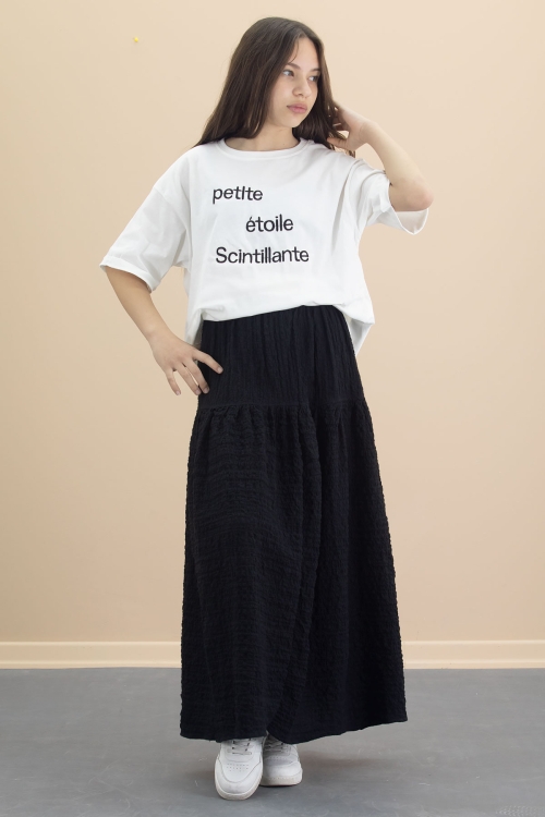 Ekru Kız Çocuk Kısa Kol Tişörtlü Etekli Takım 20549