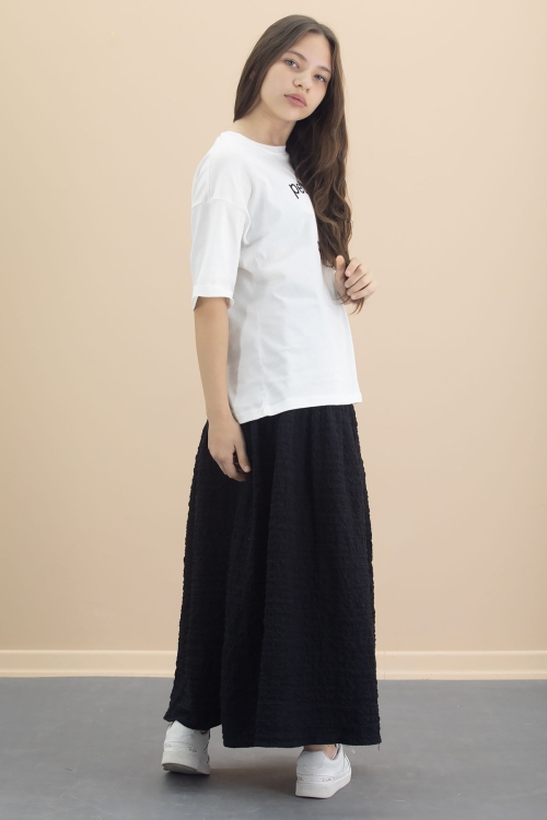 Ekru Kız Çocuk Kısa Kol Tişörtlü Etekli Takım 20549