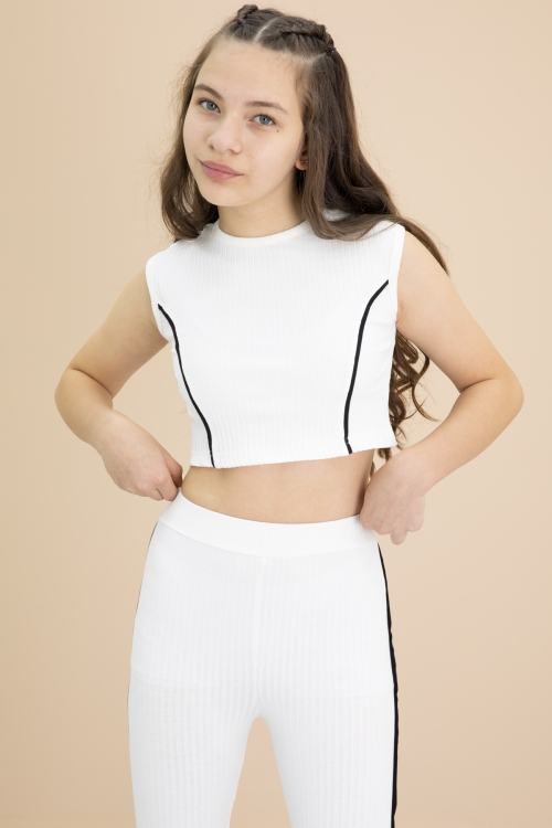 Ekru Kız Çocuk Tatylı Croplu 2li Takım 20247