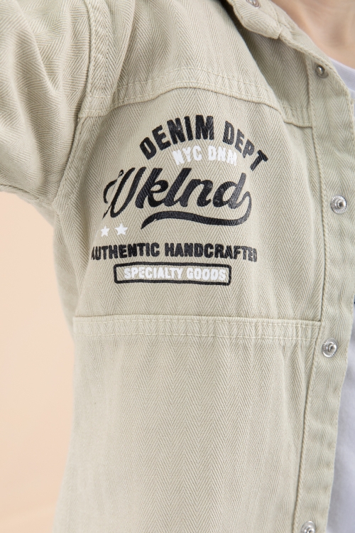 Erkek Çocuk Bej Fermuar Cepli Yazı Baskılı Tişörtlü Ceket 20090