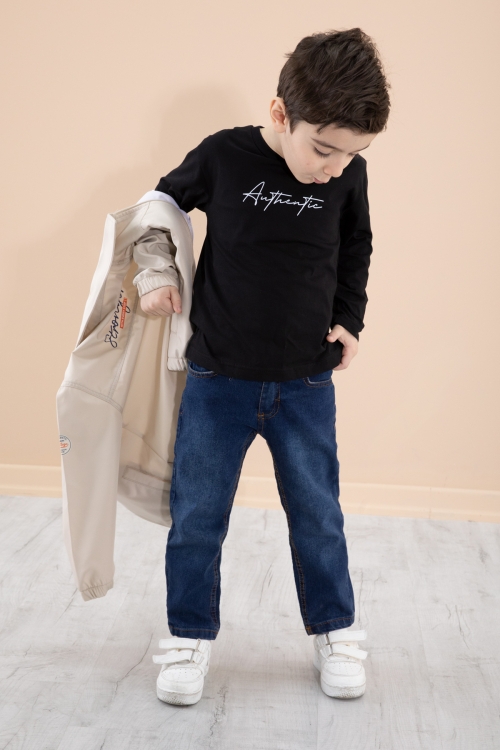 Erkek Çocuk Bej Sırtı Baskılı Fermuarlı Ceketli Pantolonlu 3lü Takım 20277