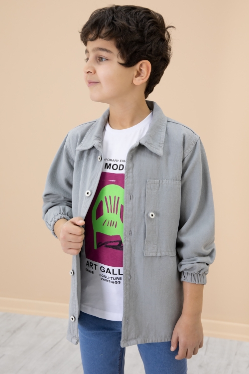 Erkek Çocuk Gri Baskılı Tişörtlü Jean Gömlekli 2li Takım 20030